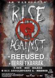 Cartel de Rise Against, Refused y Berri txarrak, Bilbao Exhibition Centre (BEC), Barakaldo.