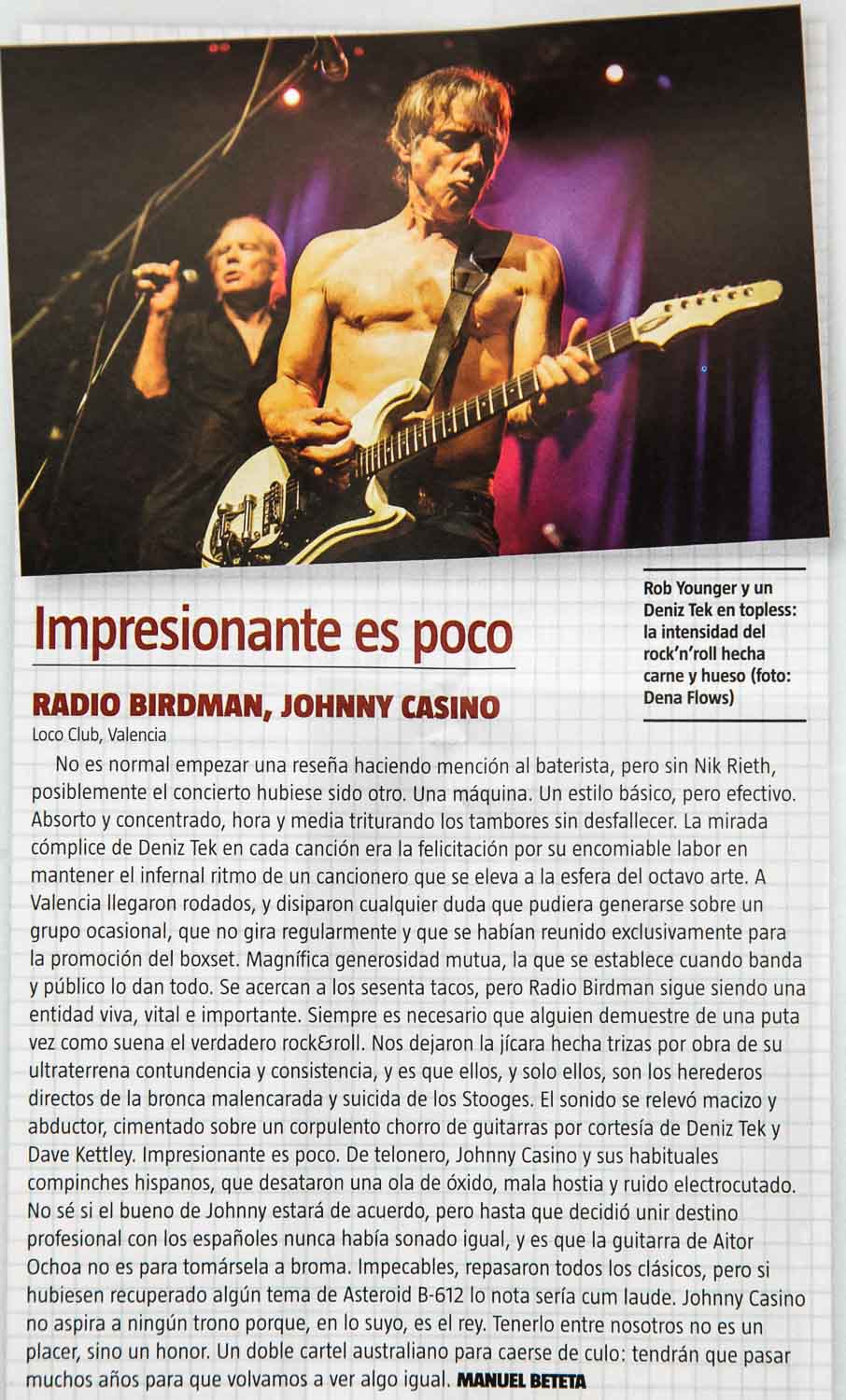 Crónica del concierto de Radio Birdman y Johnny Casino en el Loco Club de Valencia, por Manuel Beteta