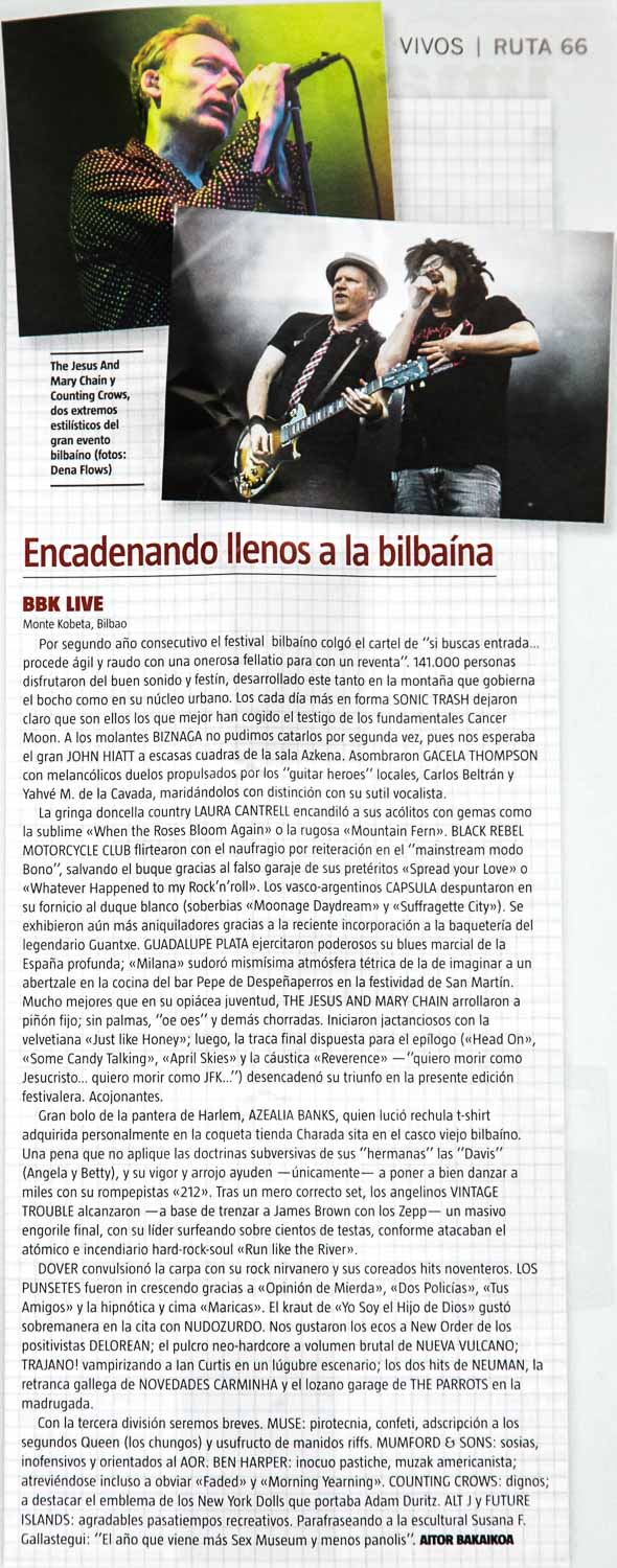 Crónica del Bilbao BBK Live 2015 por Aitor Bakaikoa con fotos de The Jesus & Mary Chain y Counting Crows